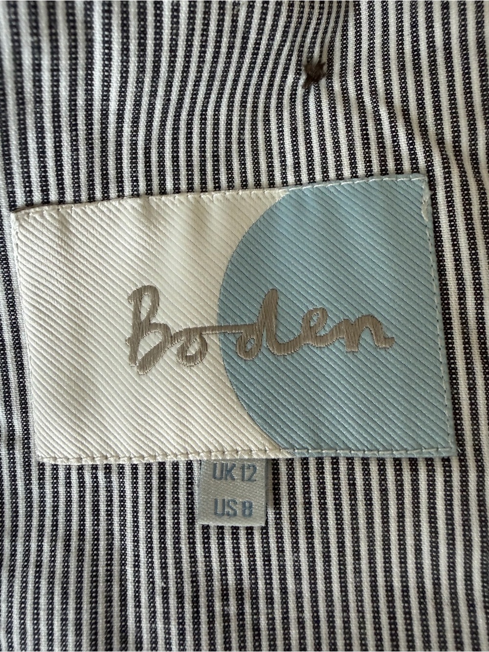 Boden Pinestriped Blue Blazer with Navy Trim, US 8 - Picture 11 of 13